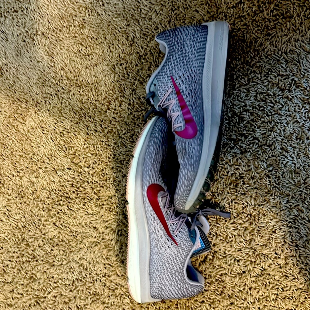 Gray + purple Nikes